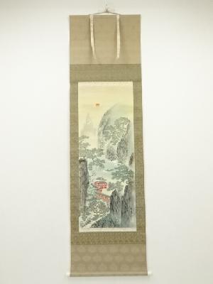竹憲筆　彩色山水図　肉筆絹本掛軸
